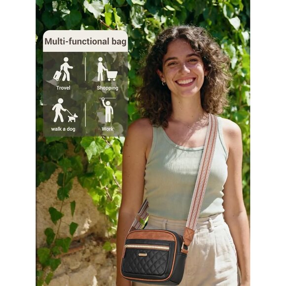 Women’s Small Waterproof Leather Crossbody Bag with Adjustable Strap - Multi-Poc - Picture 2 of 6